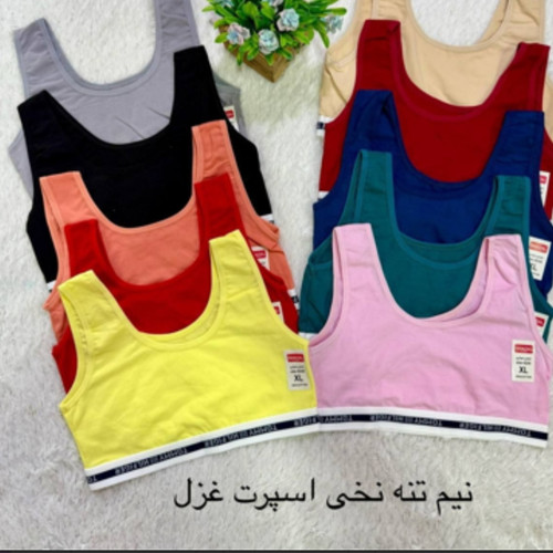 نیم تنه نخی ساده دخترانه کش اسپورت سایز دو ایکس لارج عرض زیر سینه ۲۸ تا ۲۹ سانت